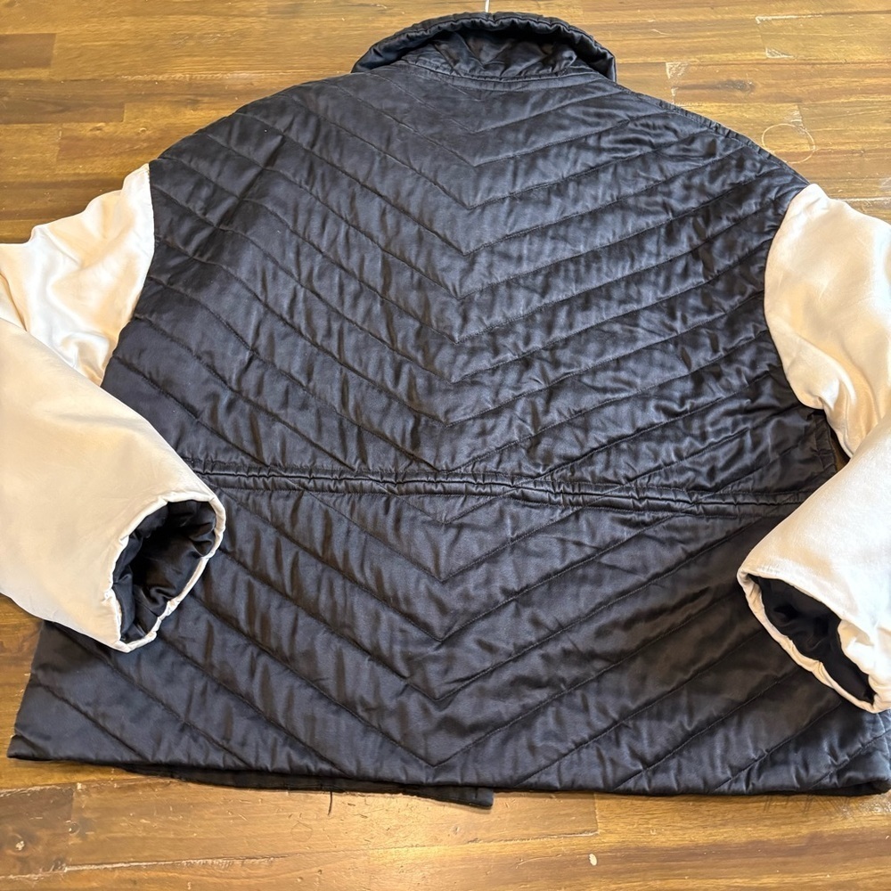 Isabel Marant Black Cream Ivory Quilted Chore Utility Jacket Bomber Silk Boxy 40 - Picture 5 of 13